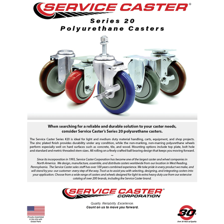Service Caster 5'' Red Poly Swivel 1-5/8'' Expanding Stem Caster with Brake SCC-EX20S514-PPUB-RED-PLB-158